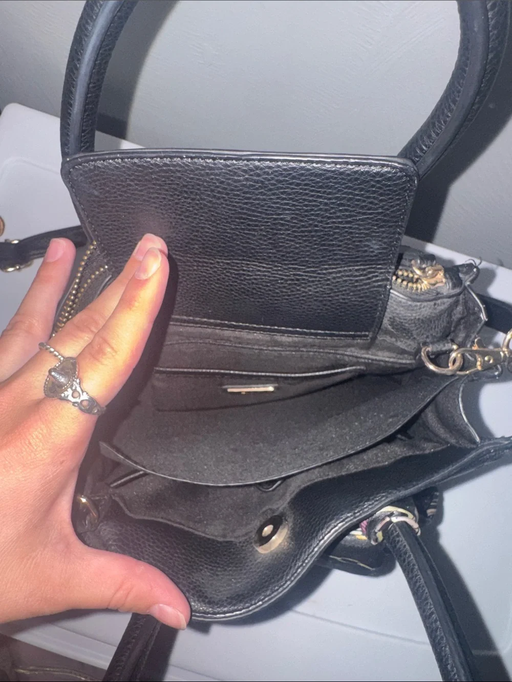 Aldo Black Satchel with Decorative Scarf Accent